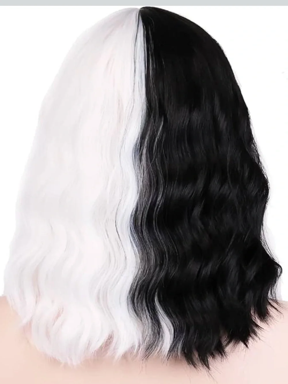 Black & White Two-Tone Wavy Women's Wig with Fringe